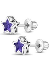 lovely silver purple cubic zirconia star shaped baby birthstone earrings